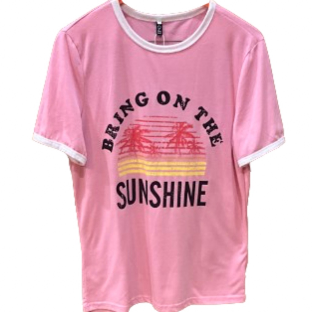 YEXIPO (3/$24) Pink “Bring On The Sunshine” White Trim T-shirt Top Sz S NWOT